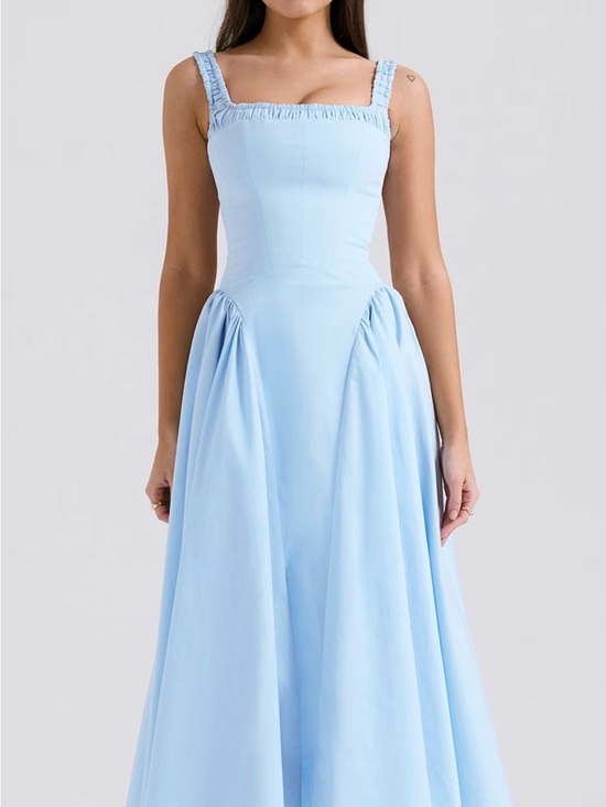 House of CB Dresses & Skirts - House of CB Pastel Blue Ruched-Strap Midi Dress